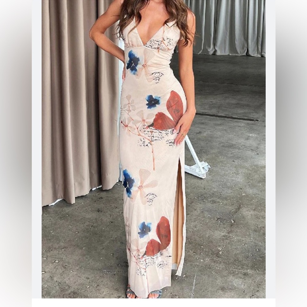 Tiger mist dress stretchy maxi dress light nude color